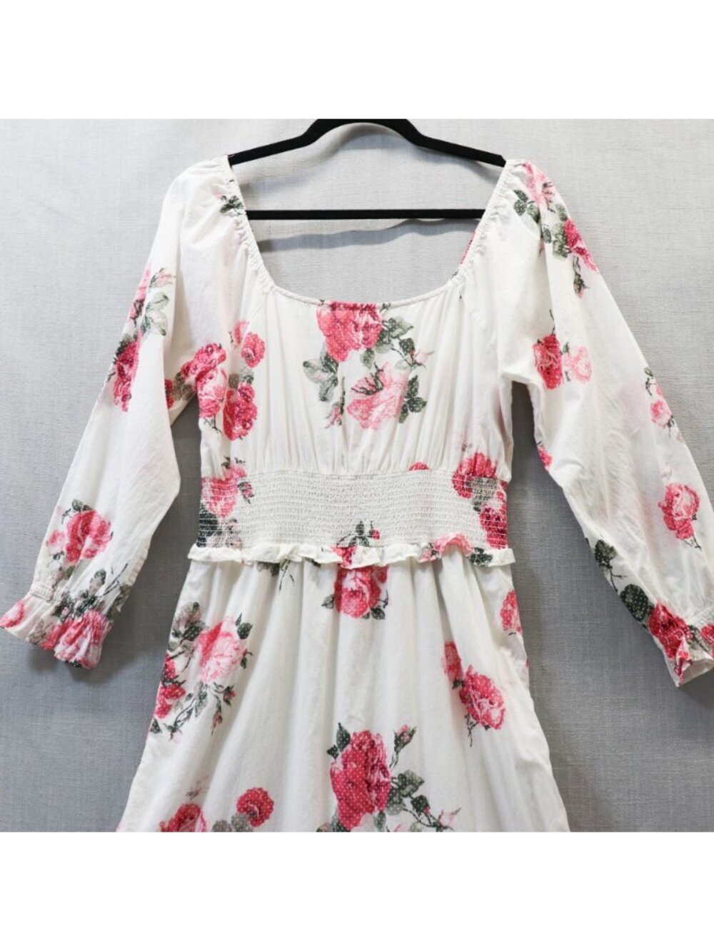 LoveShackFancy Firefly Dress Paradise Pink Floral Smocked Midi S/M Cotton V-Neck - Picture 10 of 16